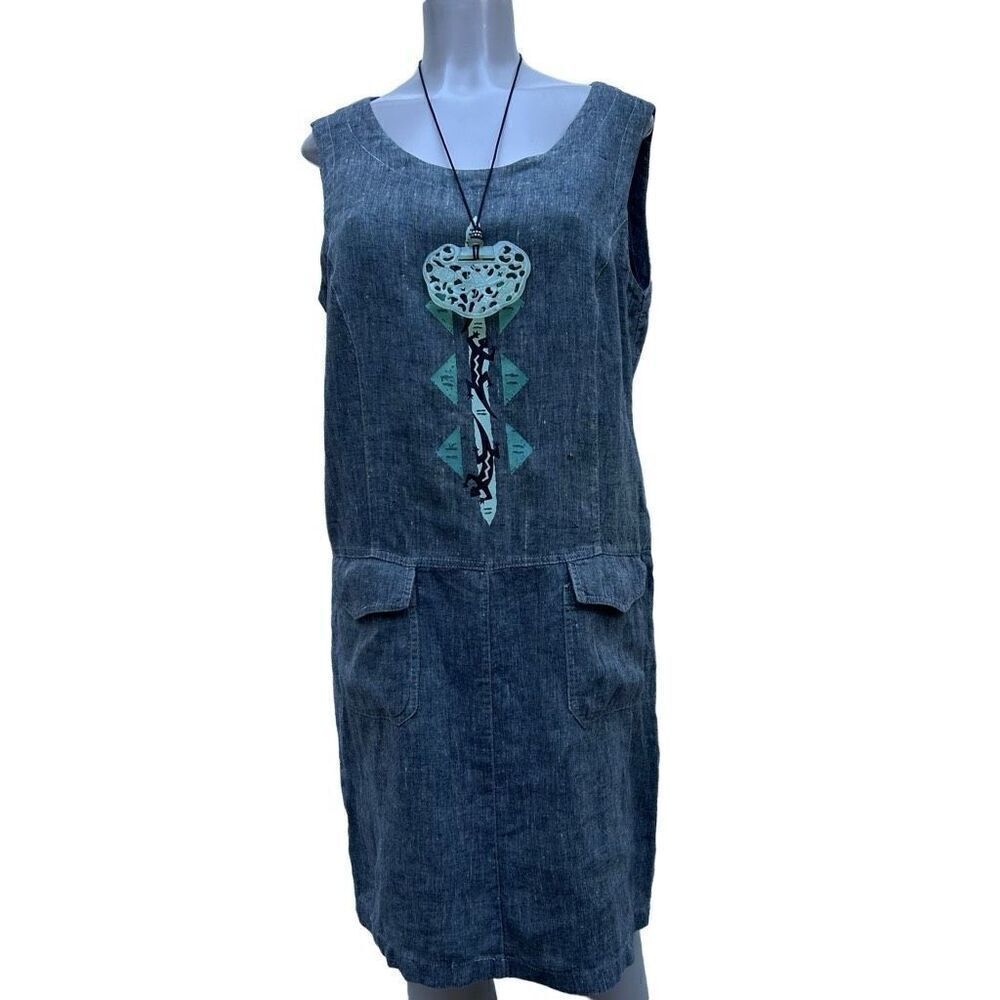 Click By Color Me Cotton Shift Dress Women's Medium Gray Sleeveless 100% Linen